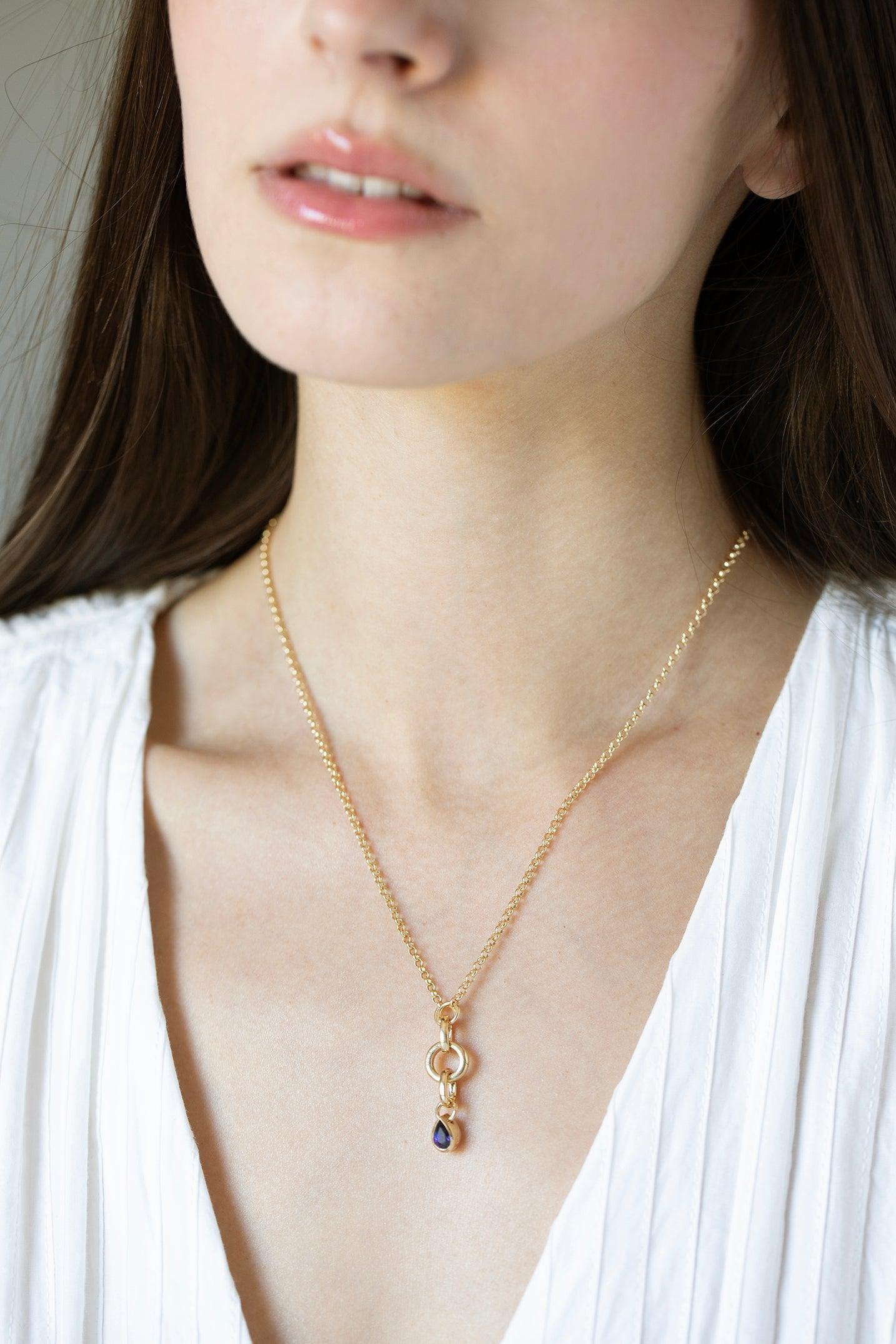 FOUNDRAE-Small Blue Sapphire Forever Always Pendant-YELLOW GOLD