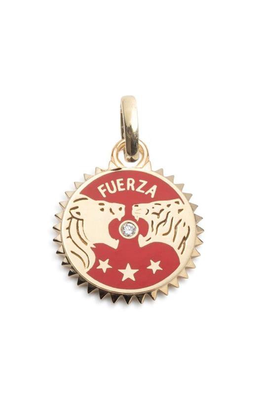 FOUNDRAE-Solar + Lunar - Strength Petite Ceramic Medallion with Oval Pushgate-YELLOW GOLD