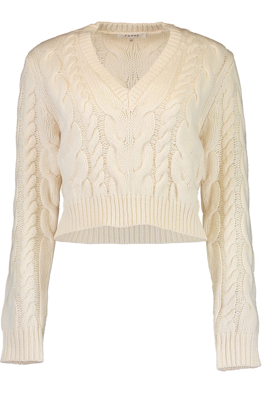 FRAME DENIM-Cropped Cable V-Neck-