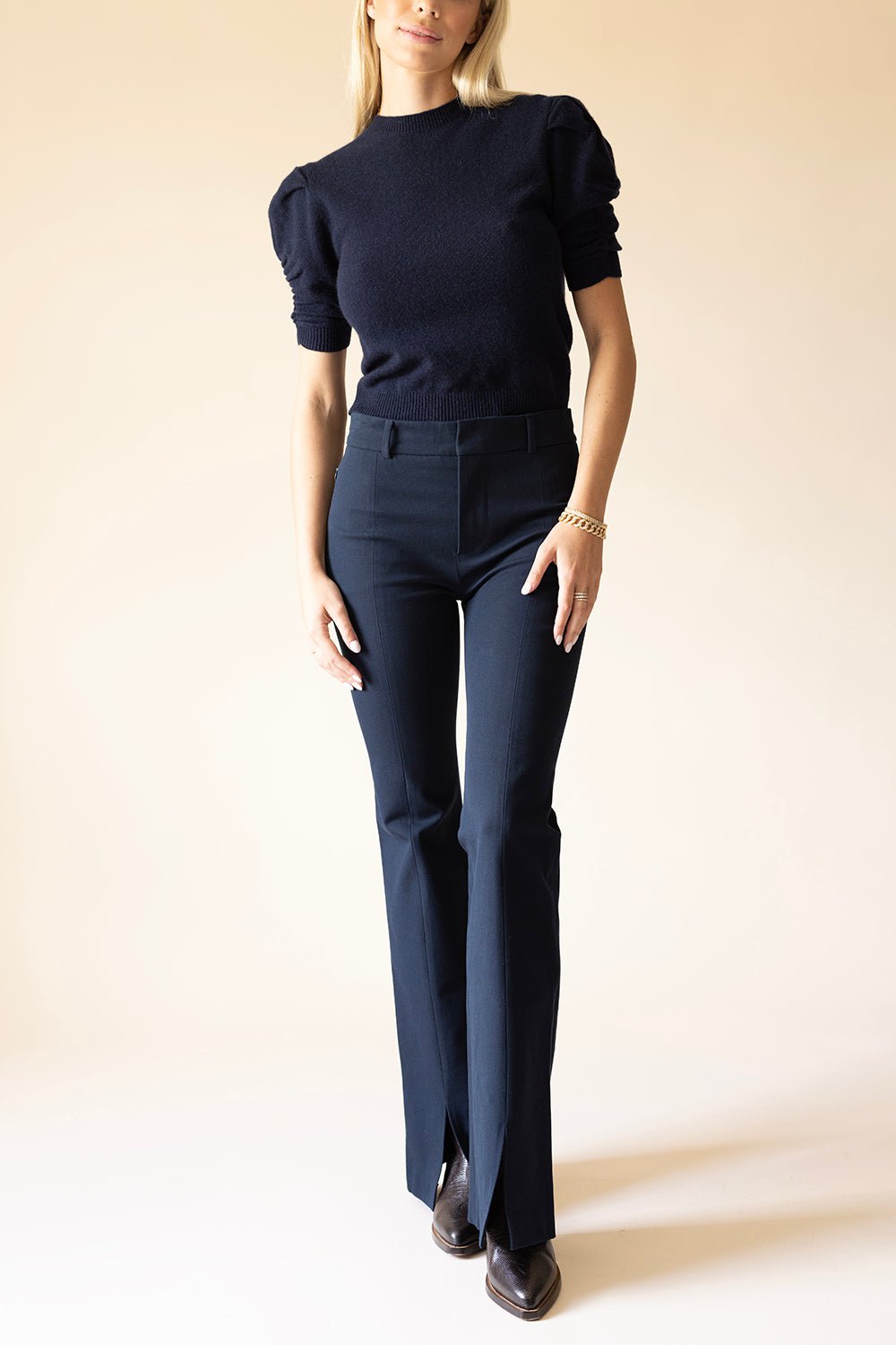 FRAME DENIM-Ruched Sleeve Sweater-