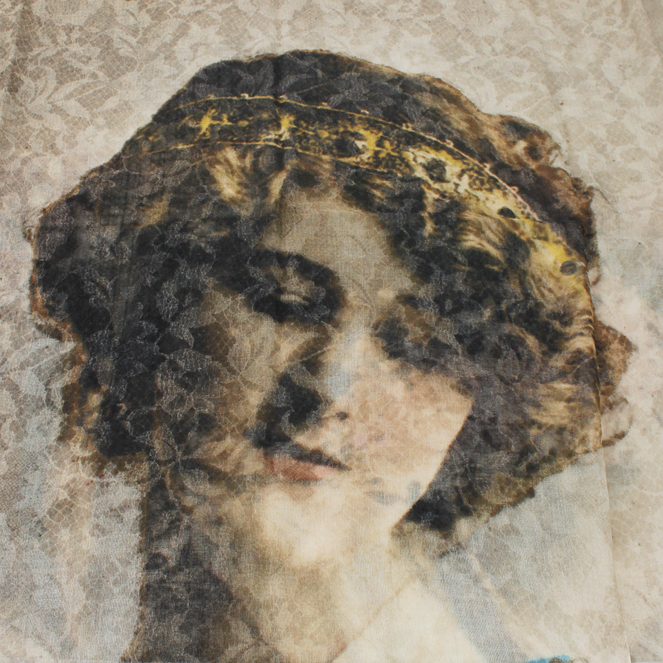 FRANCO FERRARI-Sepia Lace Floral Photo Scarf-MULTI