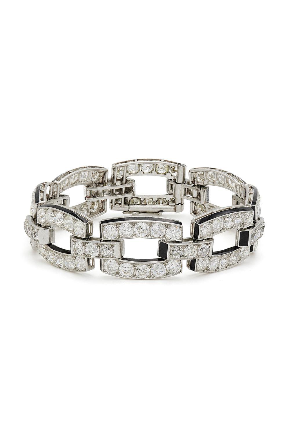 Art Deco Diamond Curved Link Bracelet-PLAT-7-JEWELRYFINE JEWELBRACELET O-FRED LEIGHTON
