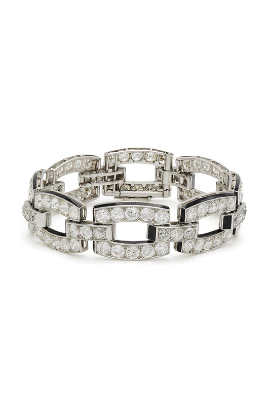 Art Deco Diamond Curved Link Bracelet-PLAT-7-JEWELRYFINE JEWELBRACELET O-FRED LEIGHTON