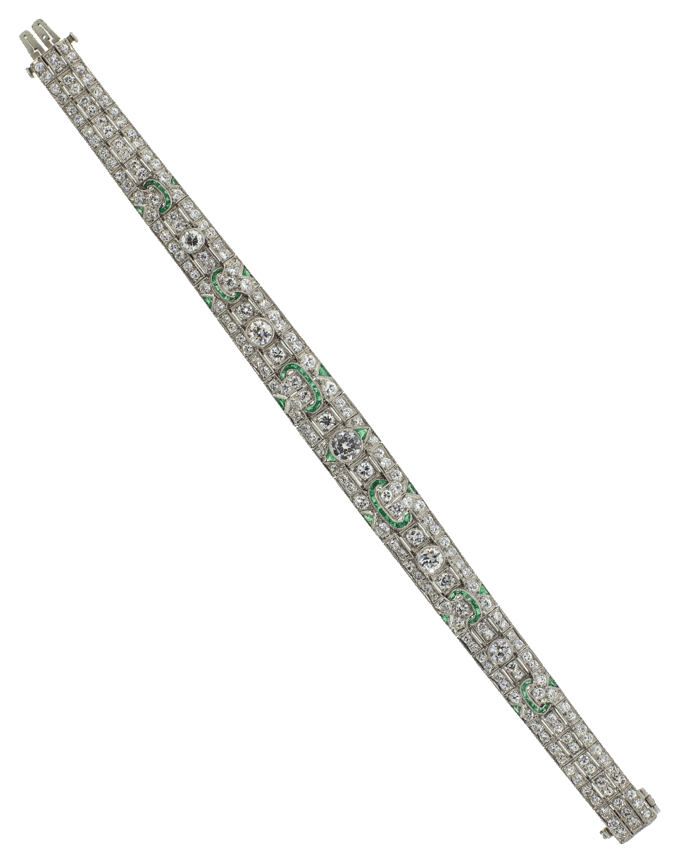 FRED LEIGHTON-Art Deco Diamond and Emerald Bracelet-PLATINUM