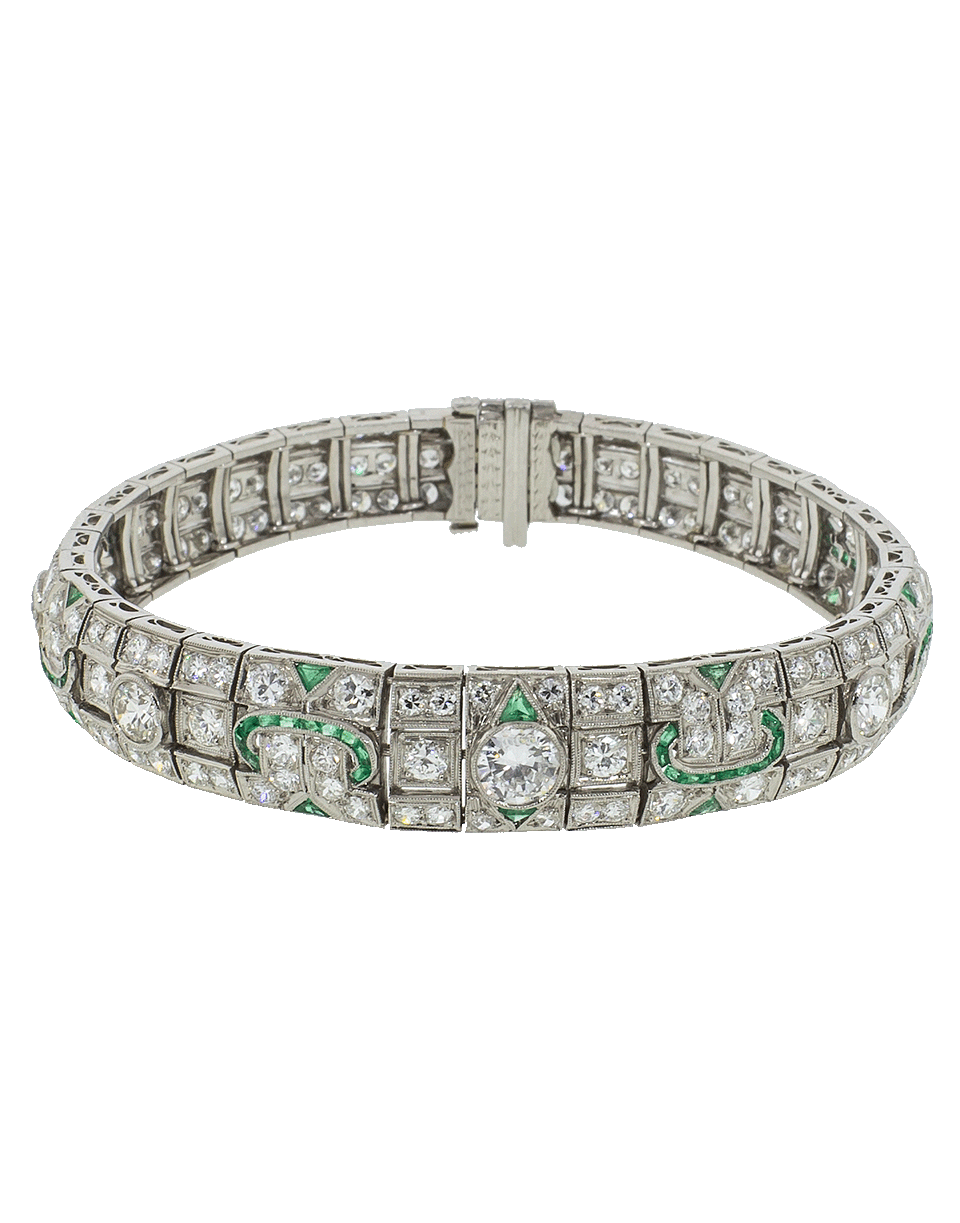 FRED LEIGHTON-Art Deco Diamond and Emerald Bracelet-PLATINUM