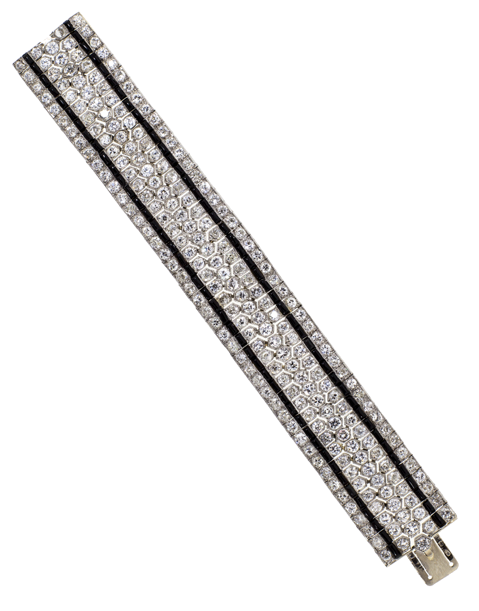 FRED LEIGHTON-Art Deco Diamond And Onyx Honeycomb Bracelet-PLATINUM