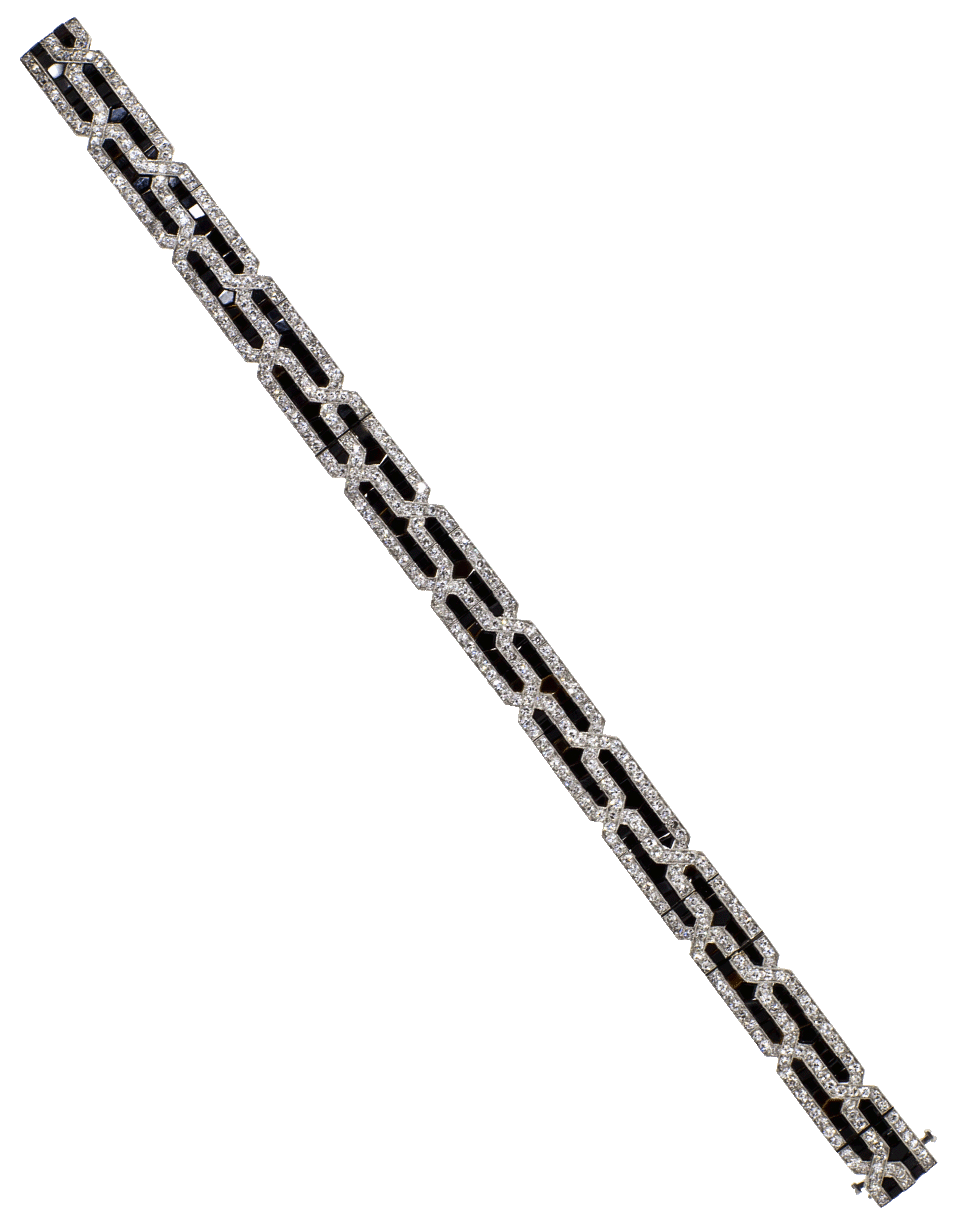 FRED LEIGHTON-Art Deco Diamond And Onyx Tiffany Bracelet-PLATINUM