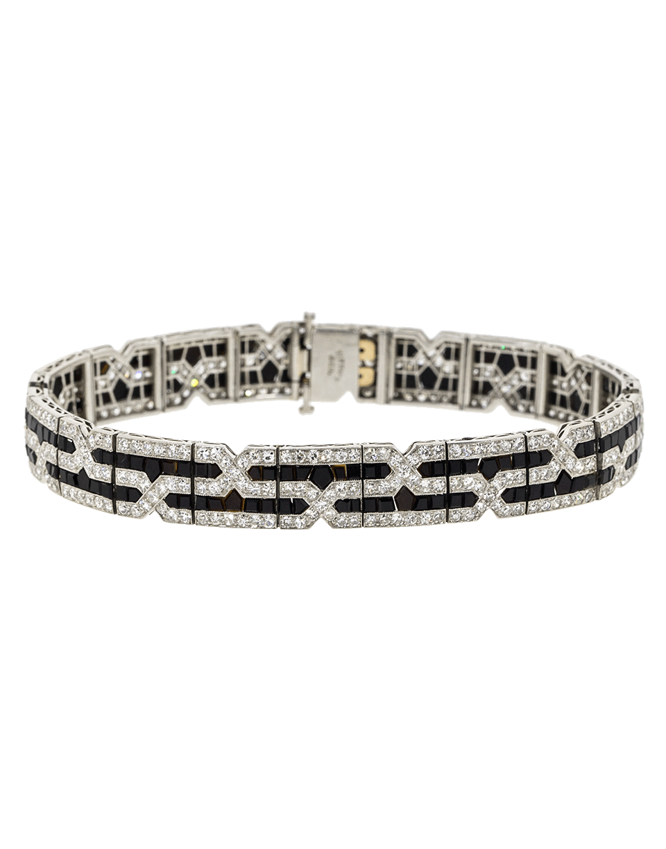 FRED LEIGHTON-Art Deco Diamond And Onyx Tiffany Bracelet-PLATINUM
