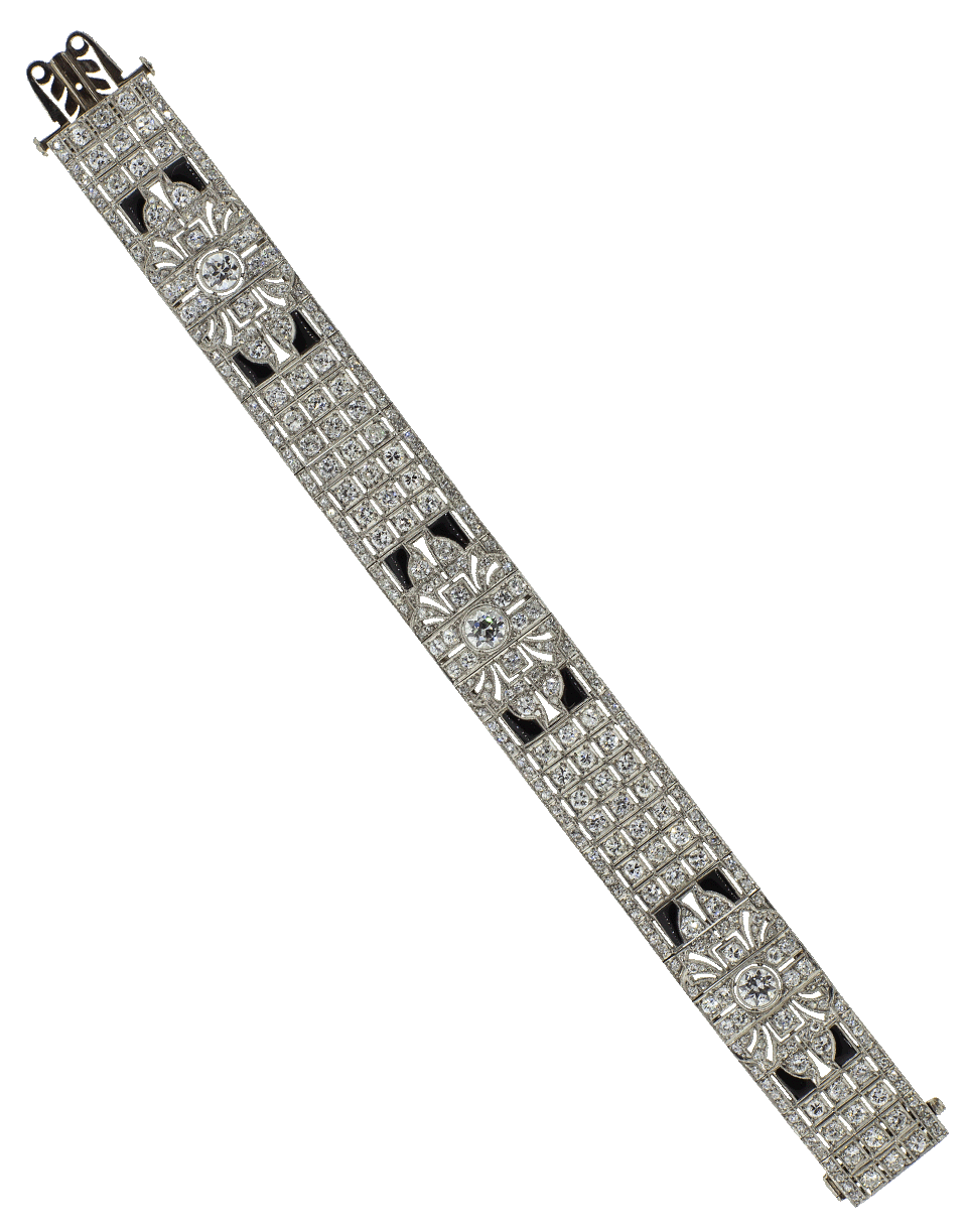 FRED LEIGHTON-Oscar Heyman Art Deco Diamond and Onyx Bracelet-PLATINUM