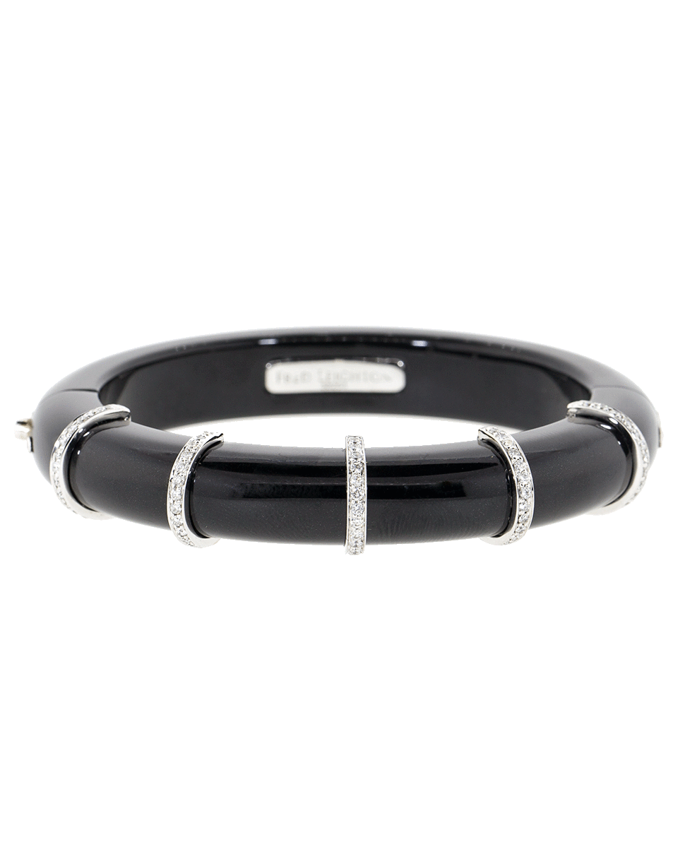 FRED LEIGHTON-Black Jade And Diamond Collar Bangle-WHITE GOLD