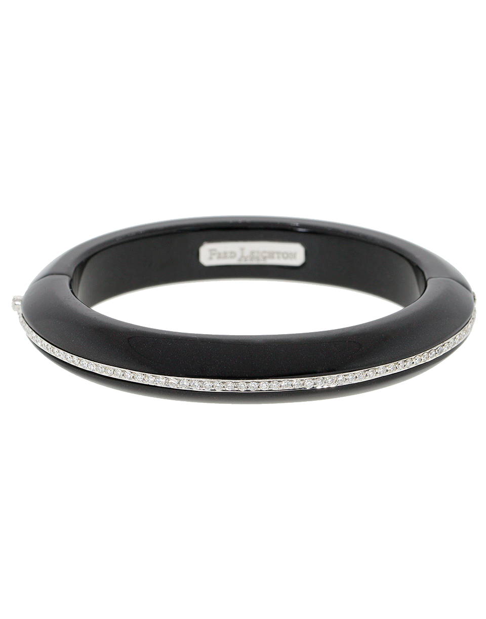FRED LEIGHTON-Black Jade And Diamond Line Bangle-WHITE GOLD