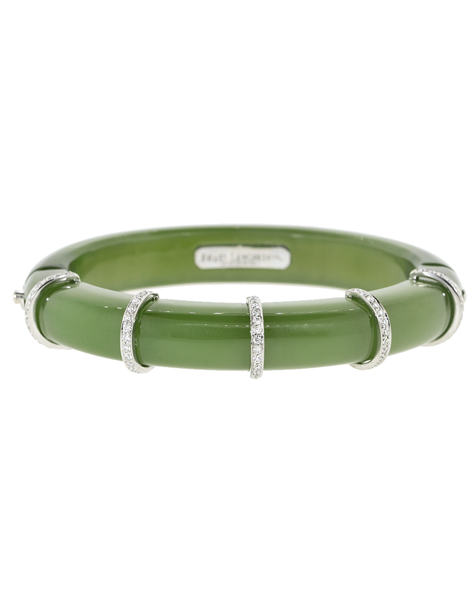 FRED LEIGHTON-Green Nephrite And Diamond Collar Bangle-WHITE GOLD