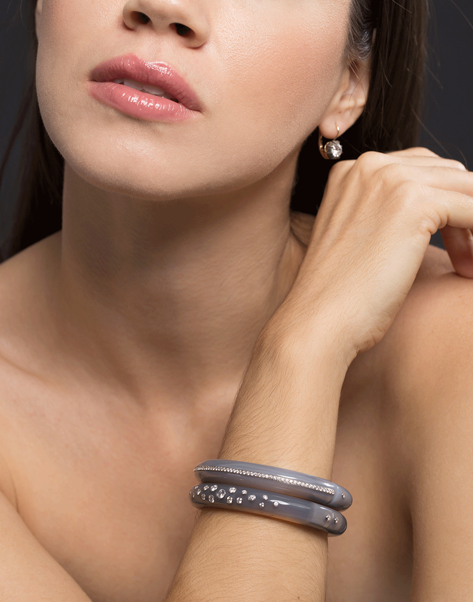 FRED LEIGHTON-Grey Chalcedony And Diamond Line Bangle-WHITE GOLD