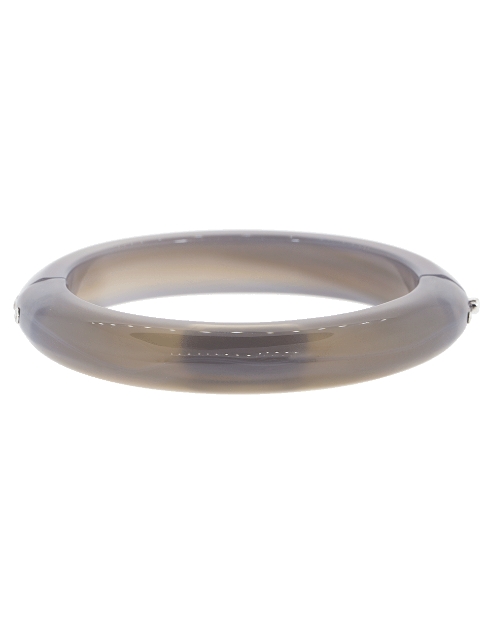 FRED LEIGHTON-Grey Chalcedony And Diamond Line Bangle-WHITE GOLD