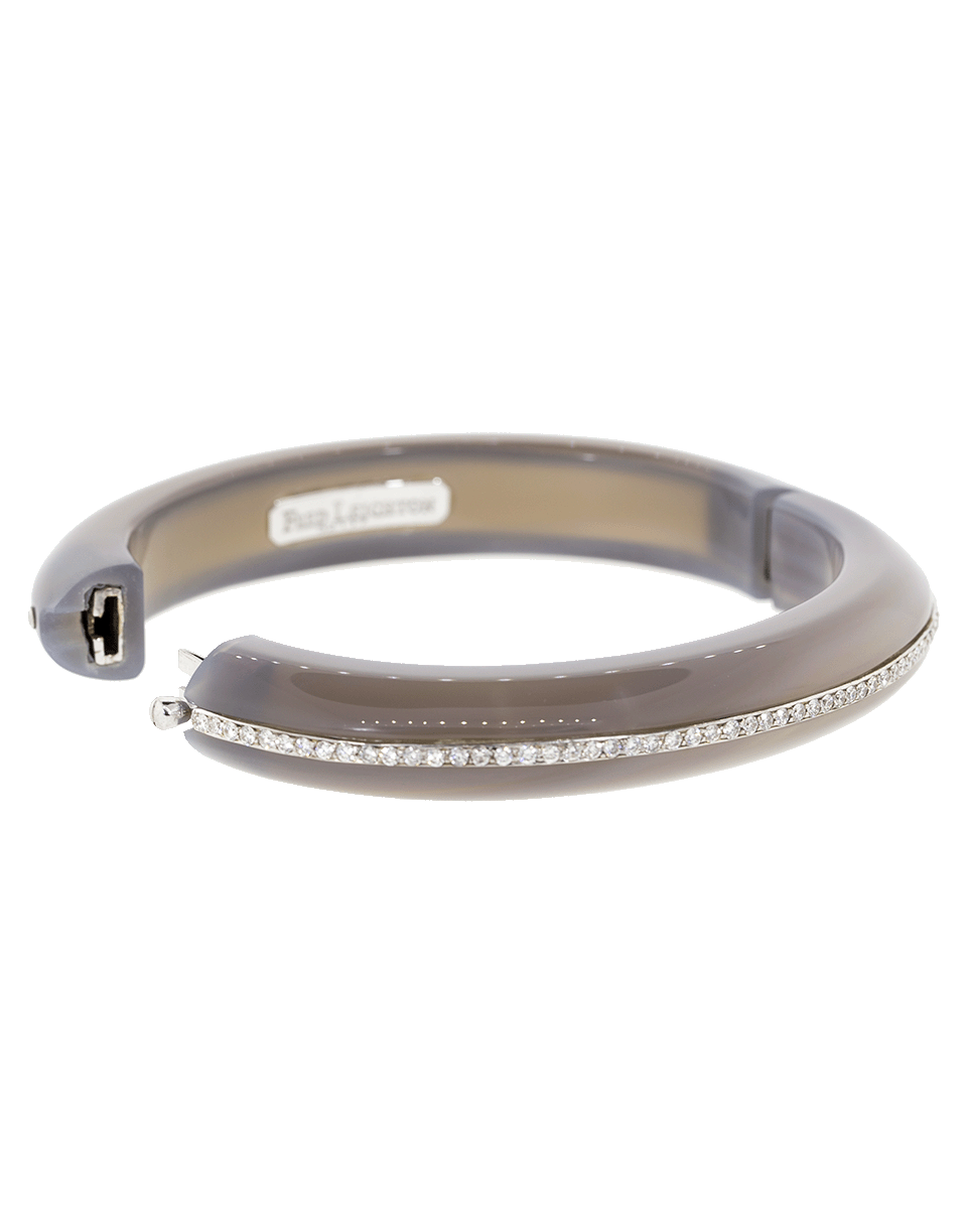 FRED LEIGHTON-Grey Chalcedony And Diamond Line Bangle-WHITE GOLD