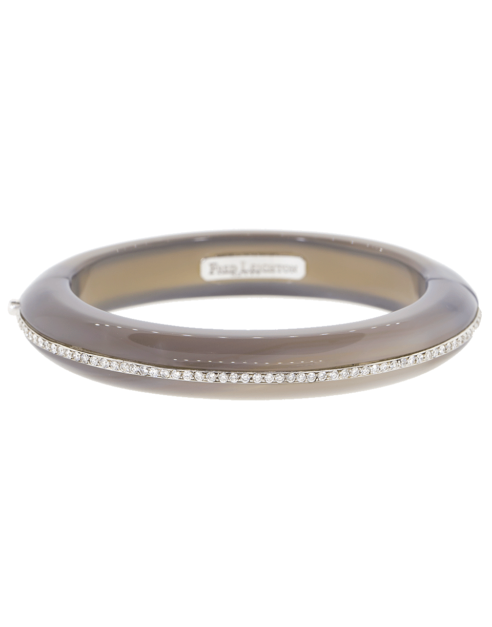 FRED LEIGHTON-Grey Chalcedony And Diamond Line Bangle-WHITE GOLD