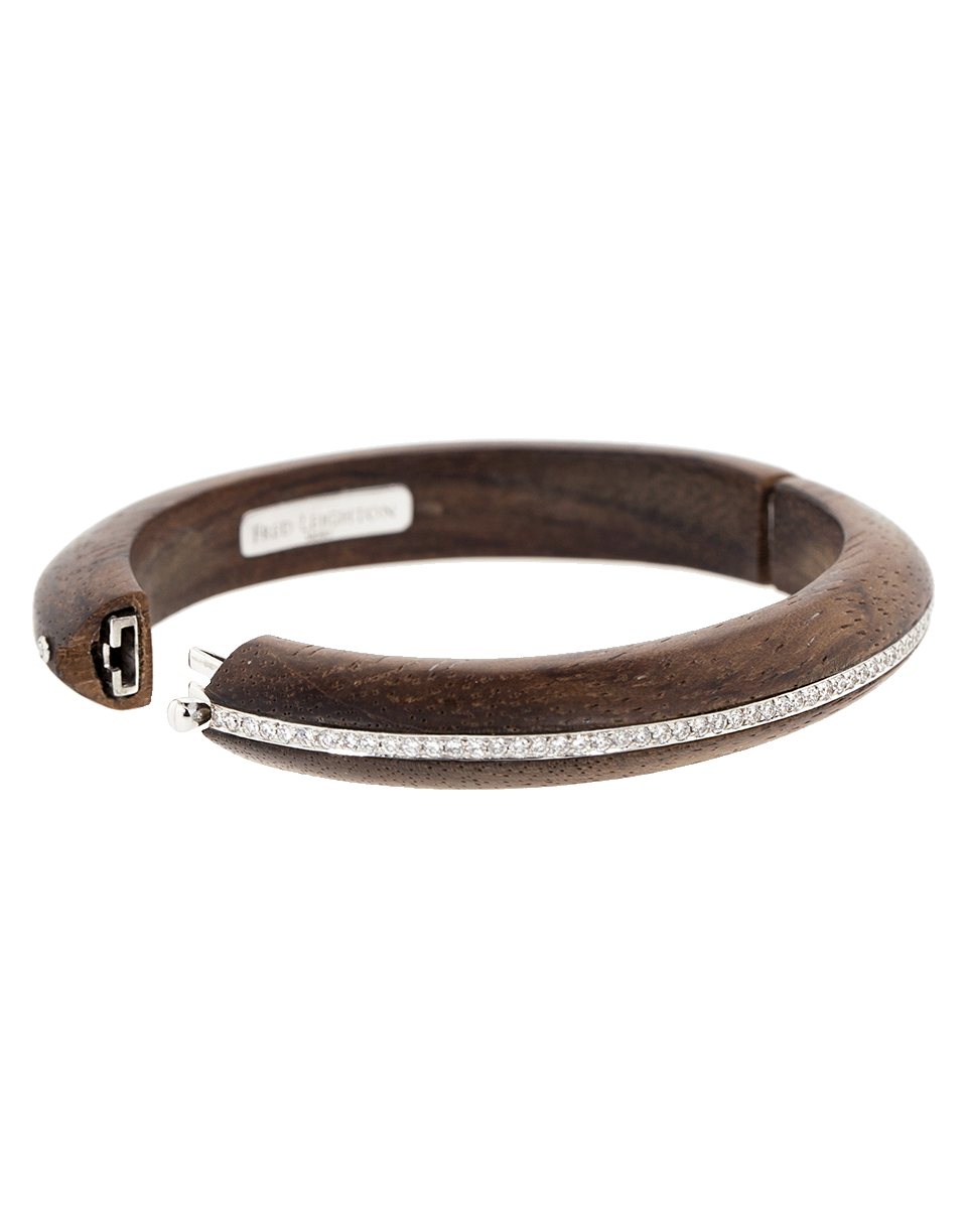 FRED LEIGHTON-Palisander Wood And Diamond Line Bangle-WHITE GOLD