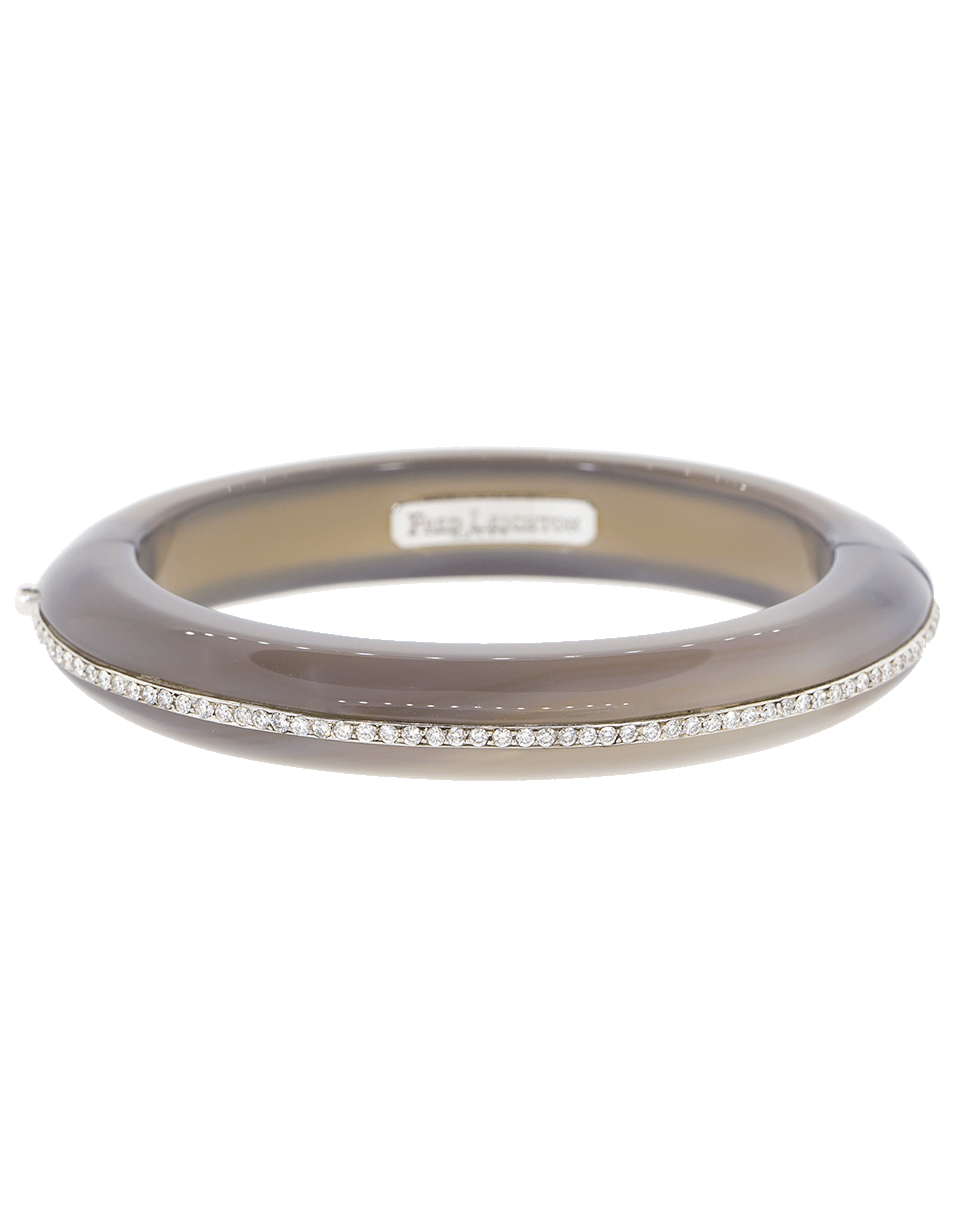 FRED LEIGHTON-Grey Chalcedony Diamond Line Bangle Bracelet-WHITE GOLD