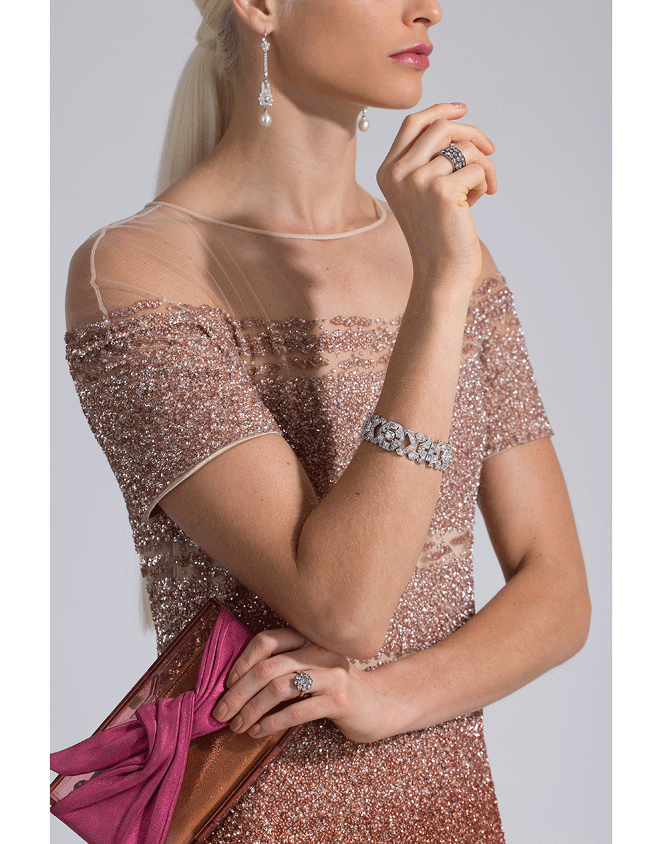 FRED LEIGHTON-Art Deco Diamond And Cultured Pearl Pendant Earrings-PLATINUM