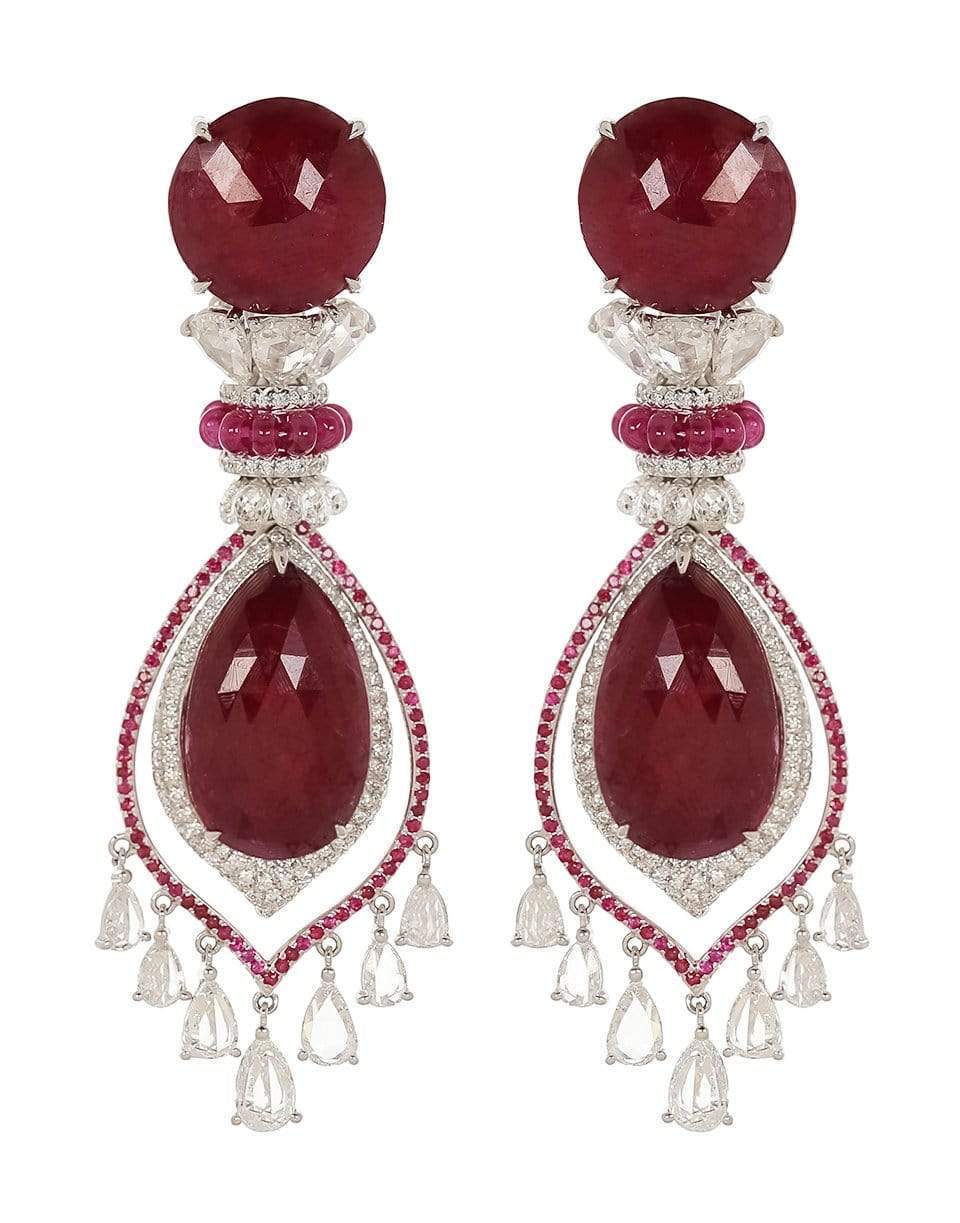 FRED LEIGHTON-Rose Cut Ruby and Diamond Earrings-PLATINUM