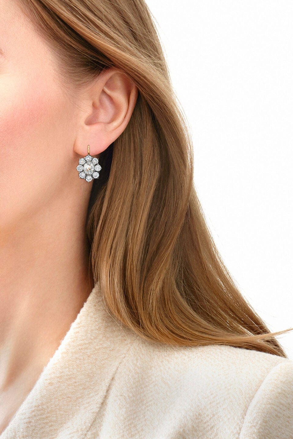 FRED LEIGHTON-Diamond Cluster Drop Earrings-SILVER