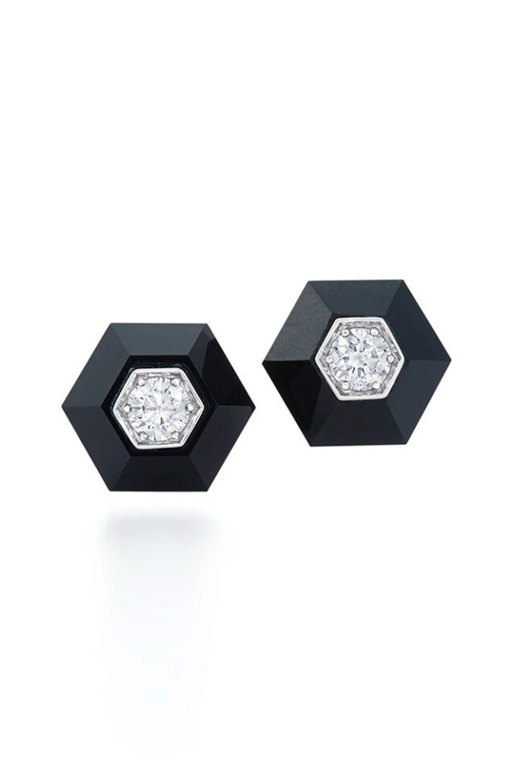 FRED LEIGHTON-Back Jade Hexagon Stud Earrings-WHITE GOLD