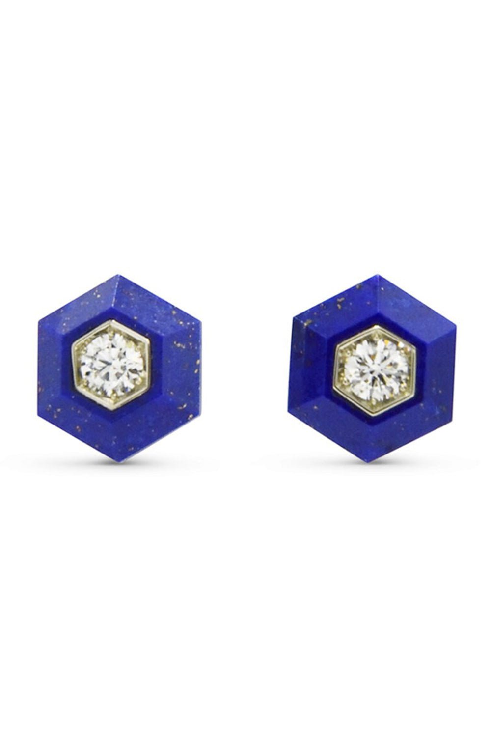 FRED LEIGHTON-Lapis Hexagon Stud Earrings-WHITE GOLD