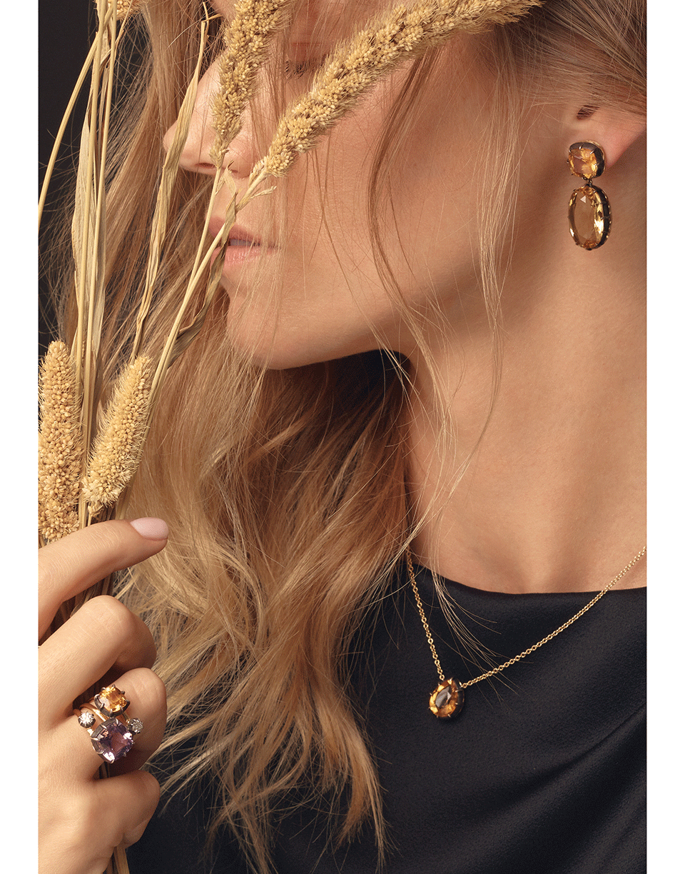 FRED LEIGHTON-Citrine Double Pendant Earrings-YELLOW GOLD