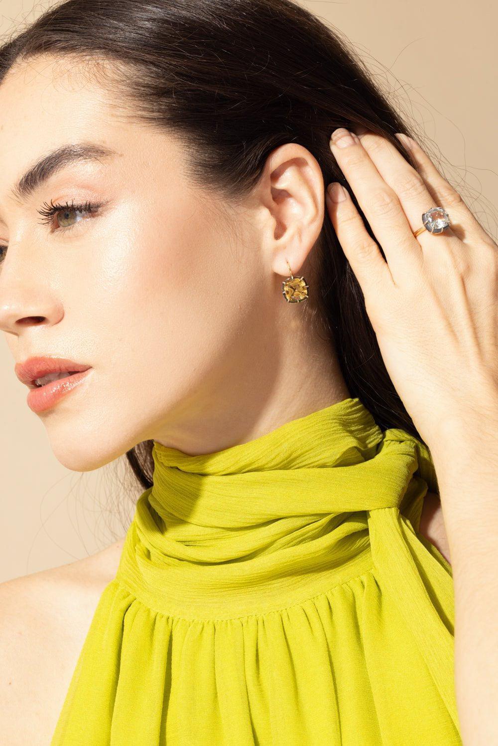 FRED LEIGHTON-Collet Citrine Drop Earrings-YELLOW GOLD