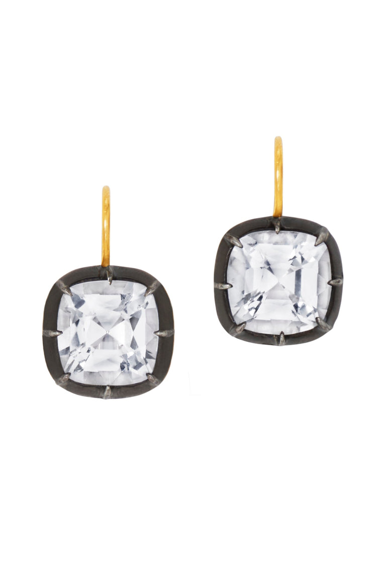 White Topaz Collet Drop Earrings
