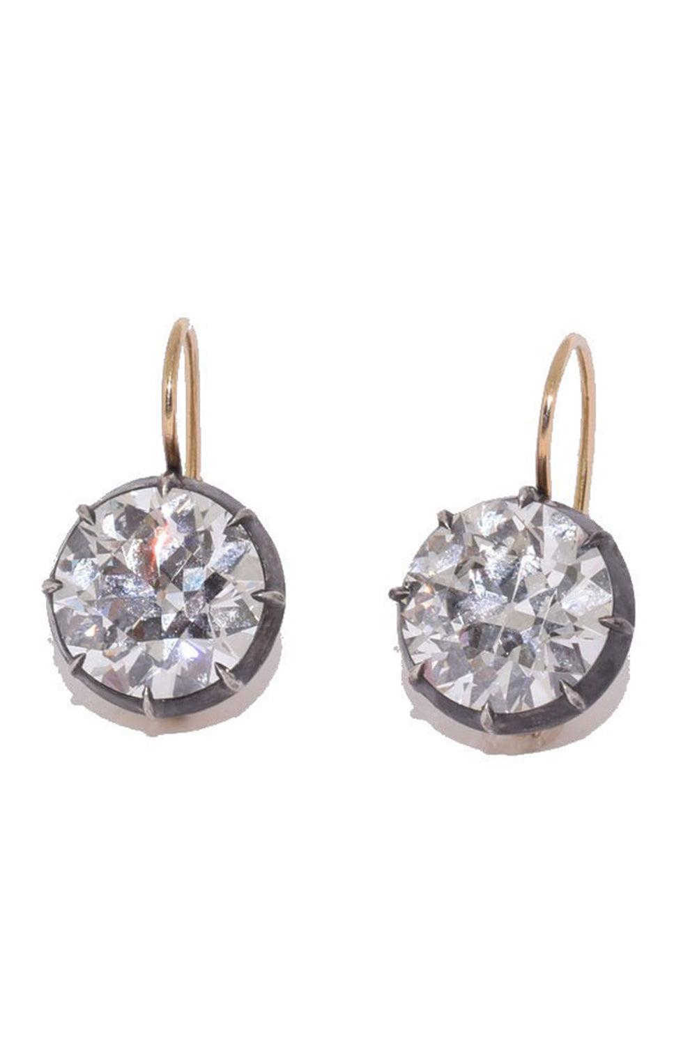 Diamond Collet Old European Drop Earrings-YELLOW GOLD-JEWELRYFINE JEWELEARRING-FRED LEIGHTON