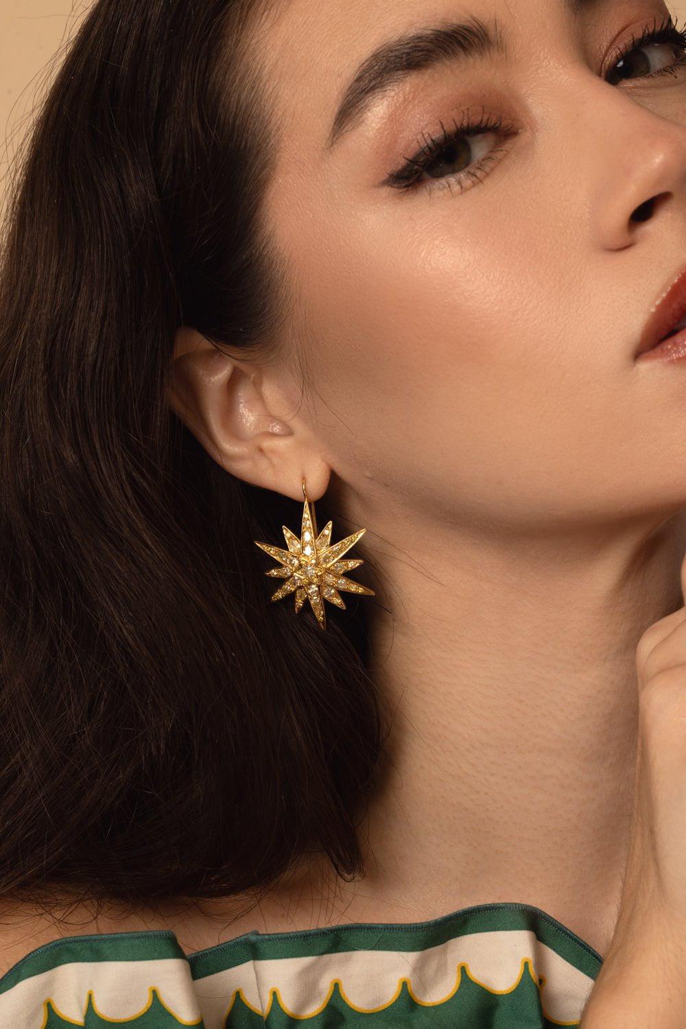 FRED LEIGHTON-Diamond Starburst Earrings-YELLOW GOLD