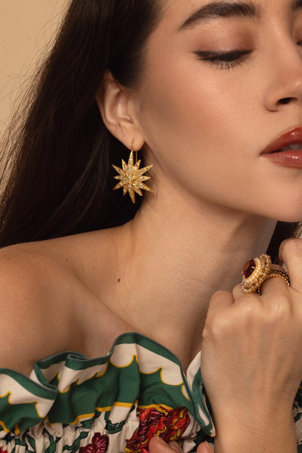 FRED LEIGHTON-Diamond Starburst Earrings-YELLOW GOLD