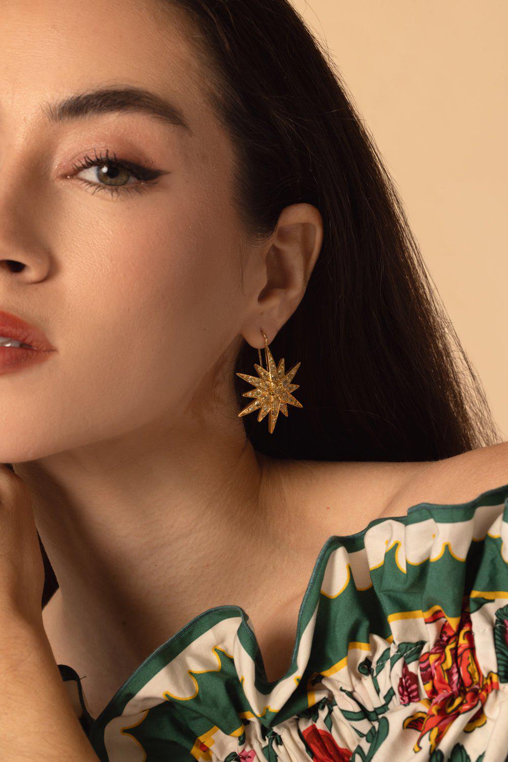 FRED LEIGHTON-Diamond Starburst Earrings-YELLOW GOLD