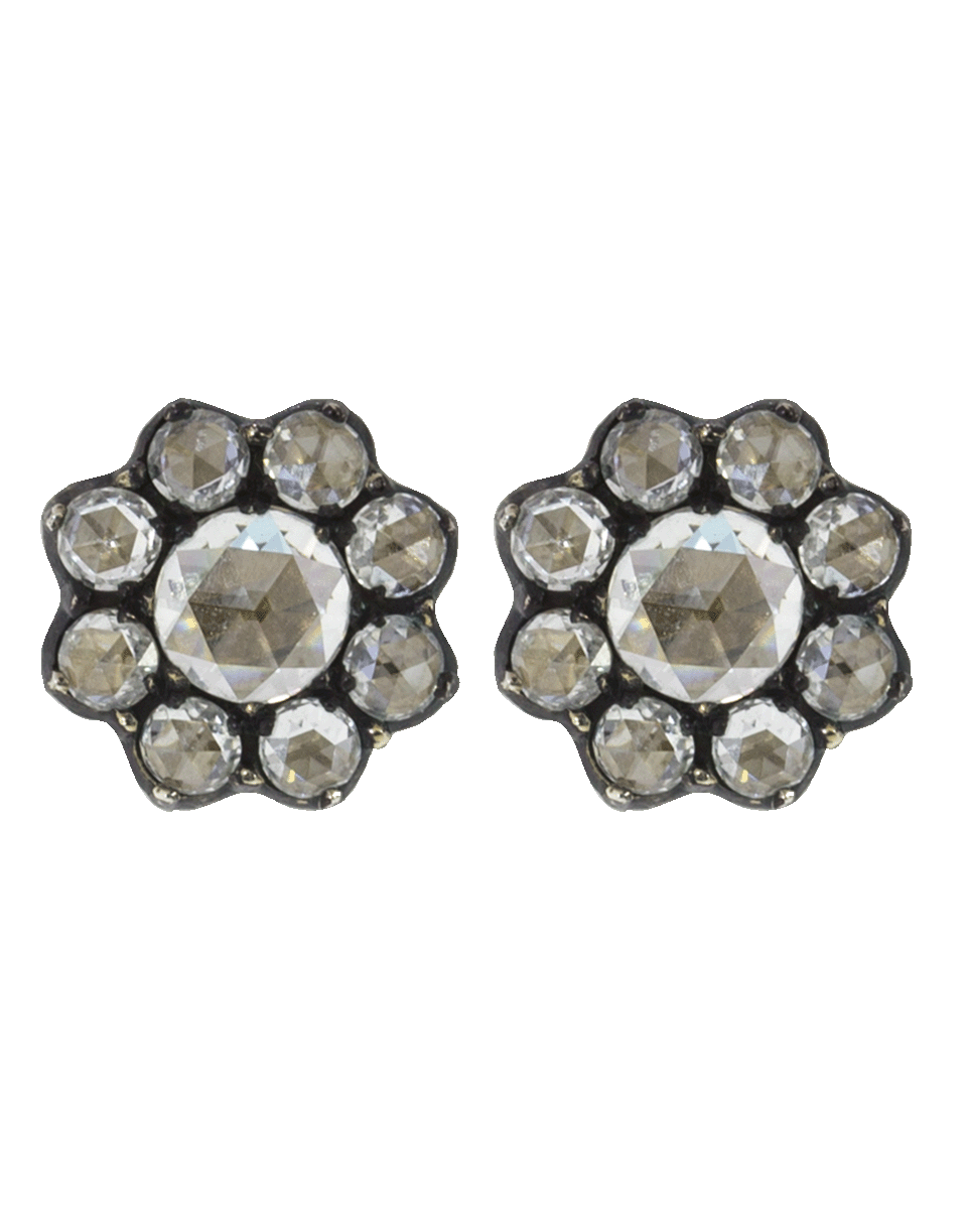 FRED LEIGHTON-Rose Cut Diamond Petite Cluster Stud Earrings-YELLOW GOLD