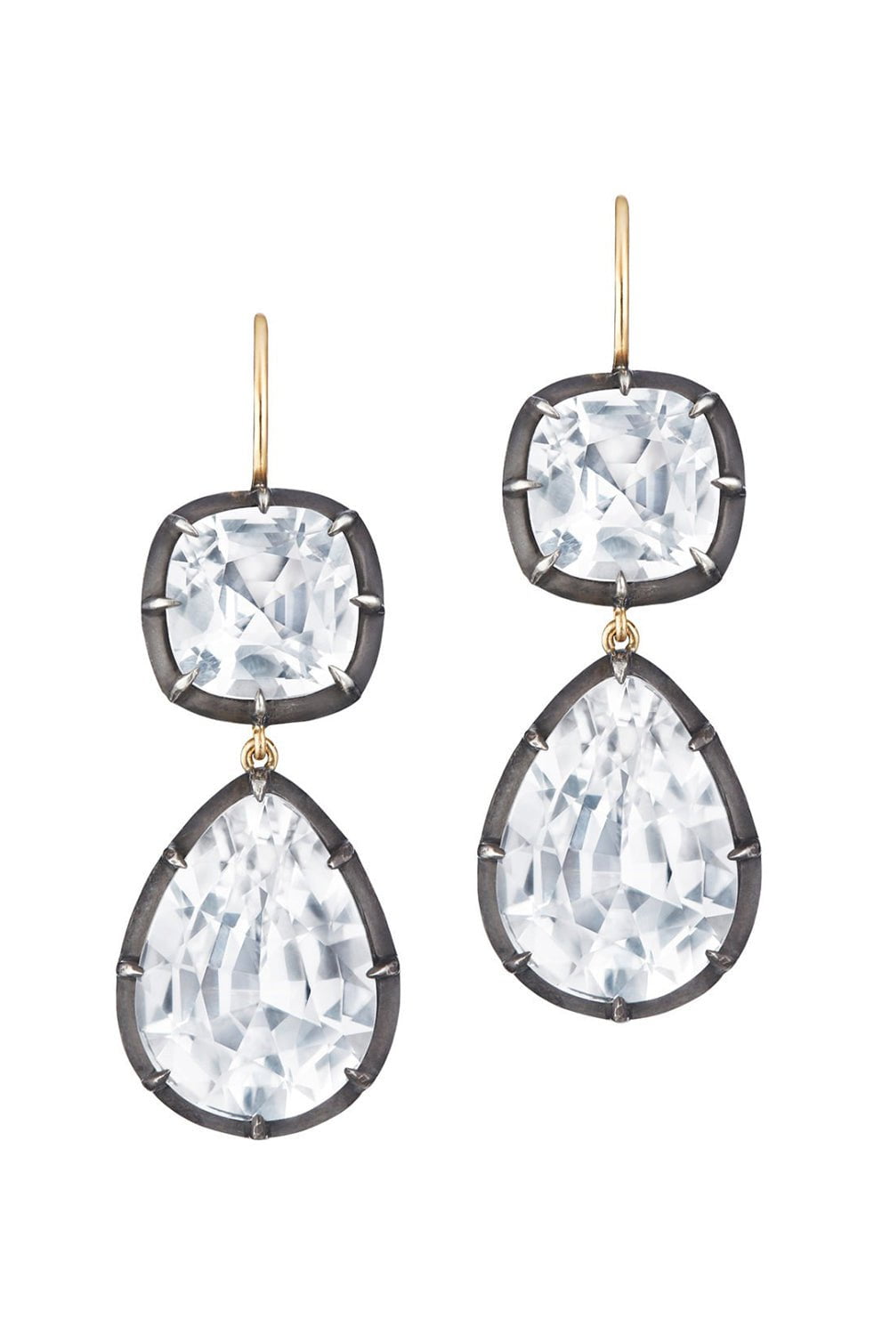 FRED LEIGHTON-White Topaz Collet Double Drop Earrings-YELLOW GOLD