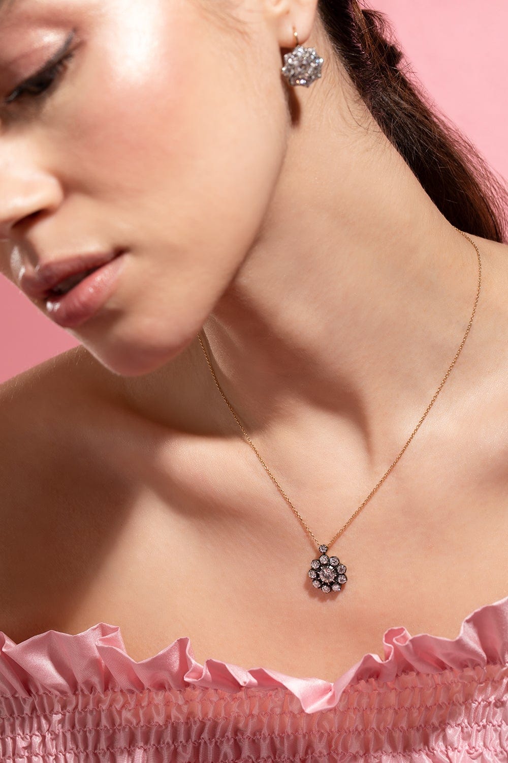 FRED LEIGHTON-Diamond Collet Cluster Pendant Necklace-SILVER