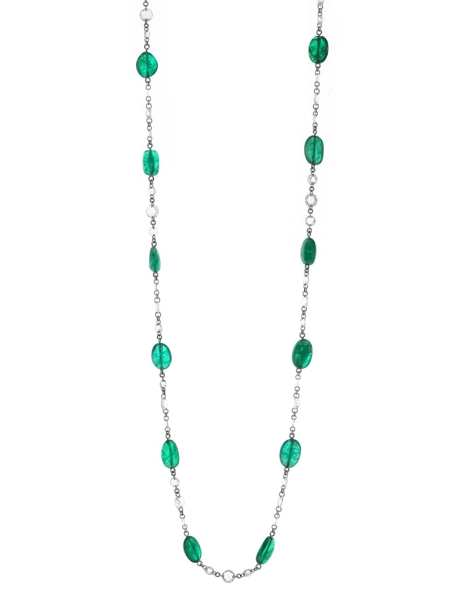 FRED LEIGHTON-Emerald Bead Invisible Link Necklace-WHITE GOLD