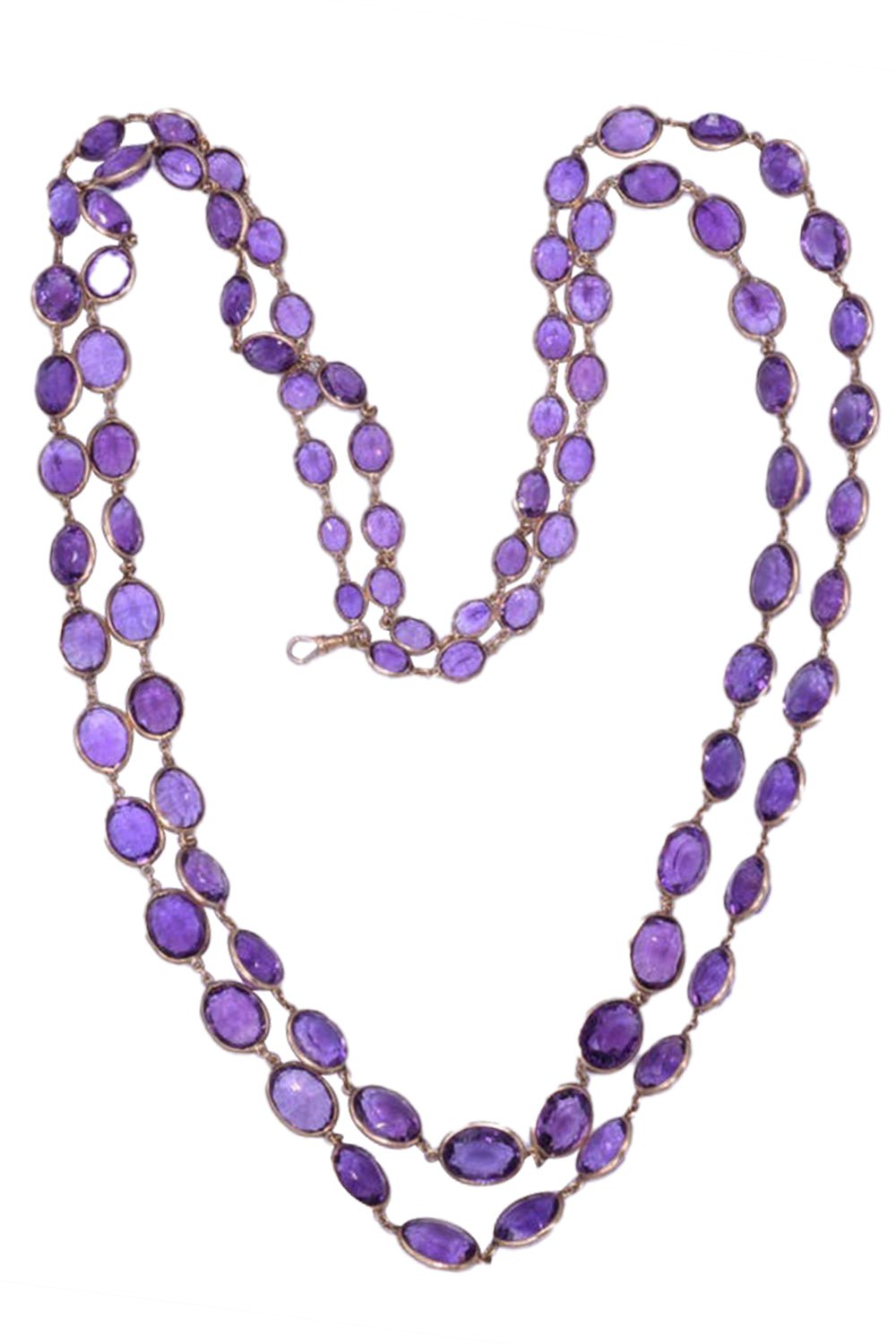 FRED LEIGHTON-Antique Amethyst Chain Necklace-YELLOW GOLD