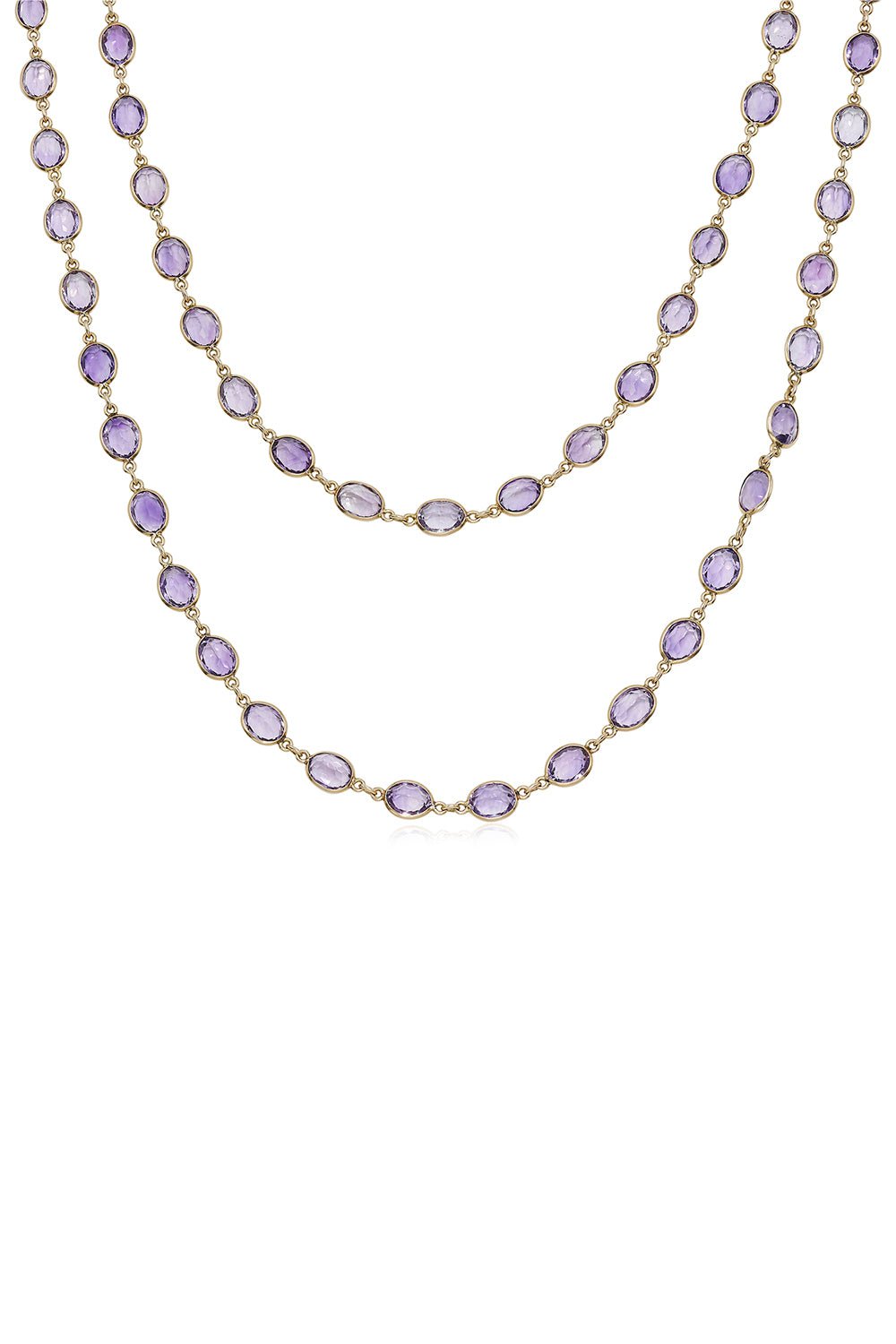 FRED LEIGHTON-Antique Amethyst Chain Necklace-YELLOW GOLD