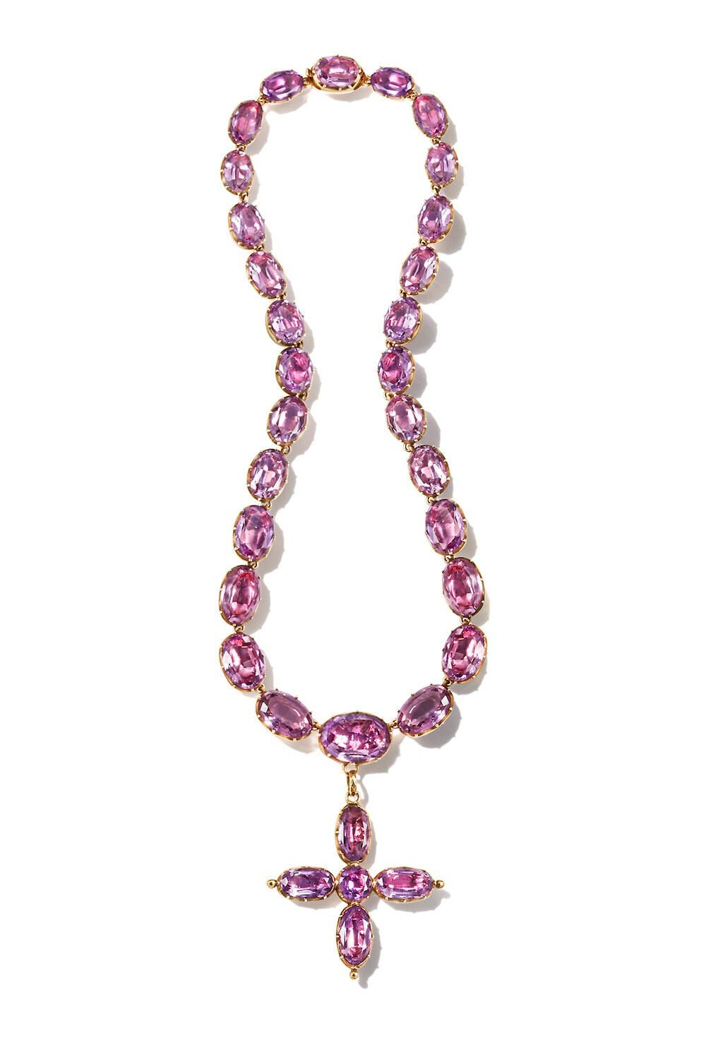 FRED LEIGHTON-Antique Amethyst Cross Pendant Necklace-YELLOW GOLD