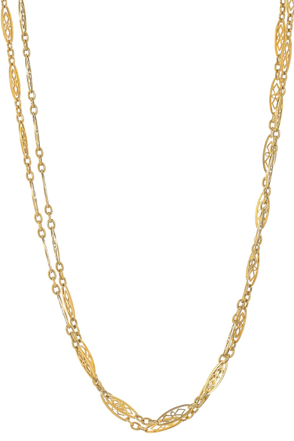 FRED LEIGHTON-Antique Filigree Link Chain-YELLOW GOLD