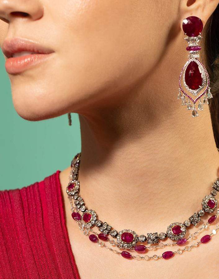 FRED LEIGHTON-Victorian Ruby and Diamond Necklace-YELLOW GOLD