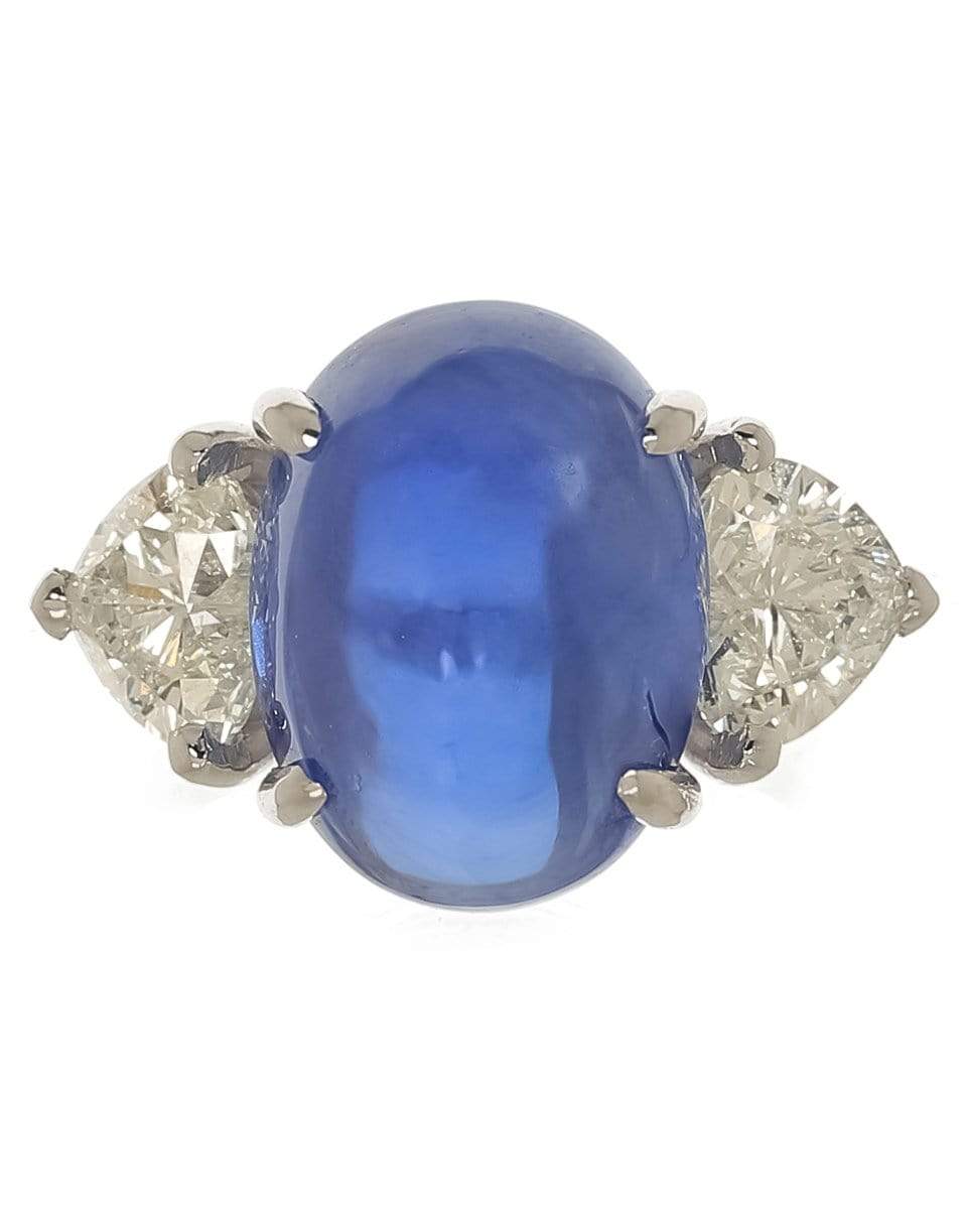 FRED LEIGHTON-Cabochon Ceylon Sapphire and Diamond Ring-WHITE GOLD