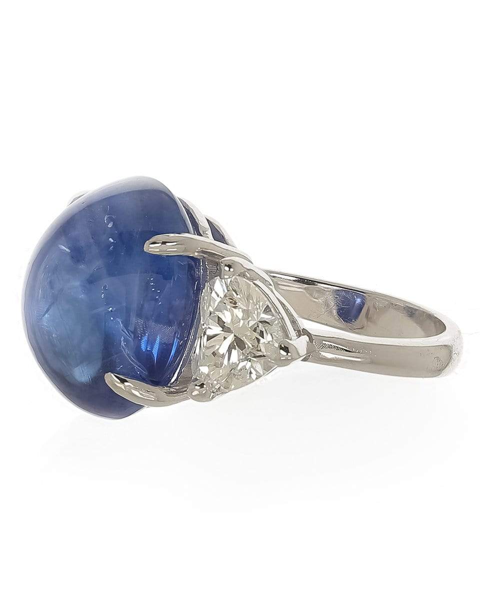 FRED LEIGHTON-Cabochon Ceylon Sapphire and Diamond Ring-WHITE GOLD