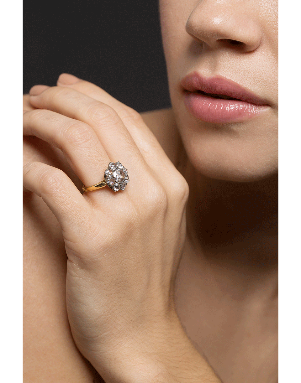 FRED LEIGHTON-Rose Cut Diamond Grand Floret Cluster Ring-YELLOW GOLD