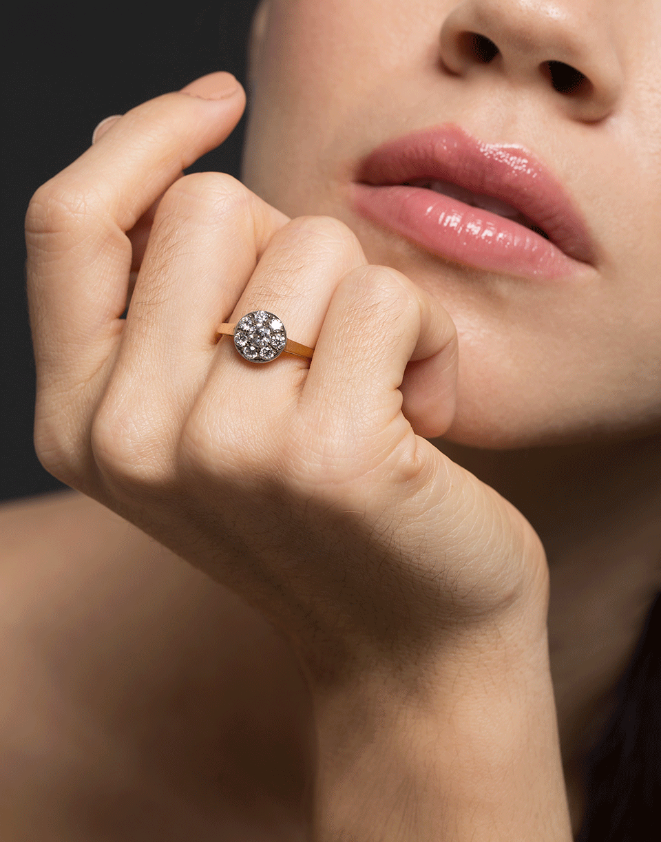 FRED LEIGHTON-Rose Cut Diamond Grand Floret Cluster Ring-YELLOW GOLD