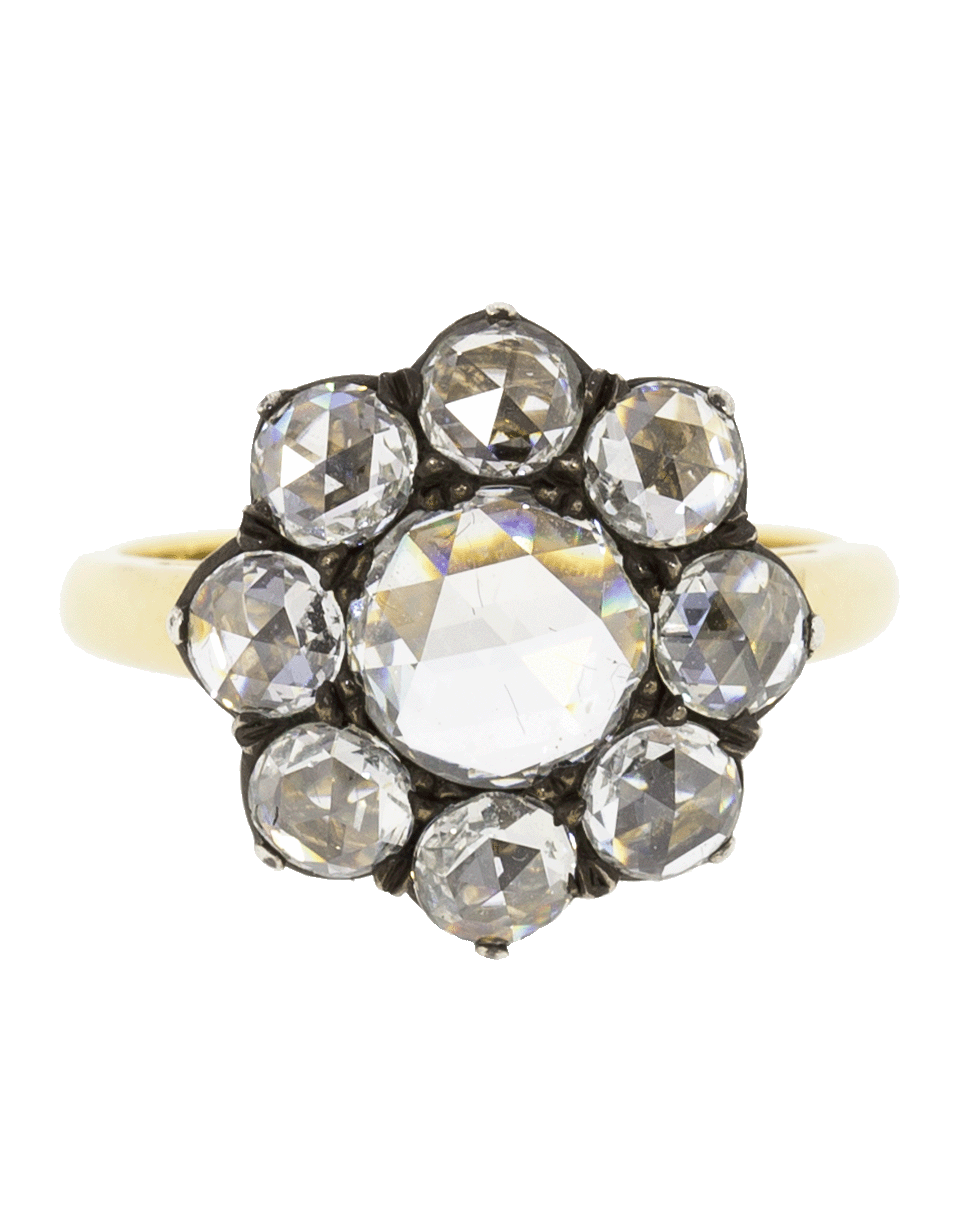 FRED LEIGHTON-Rose Cut Diamond Grand Floret Cluster Ring-YELLOW GOLD