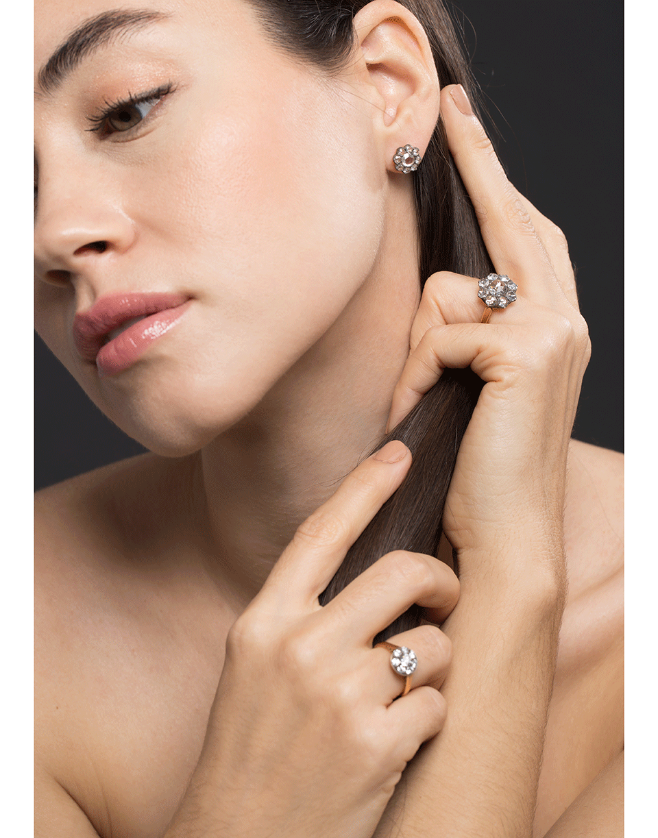 FRED LEIGHTON-Old European Cut Diamond Petite Cluster Ring-YELLOW GOLD