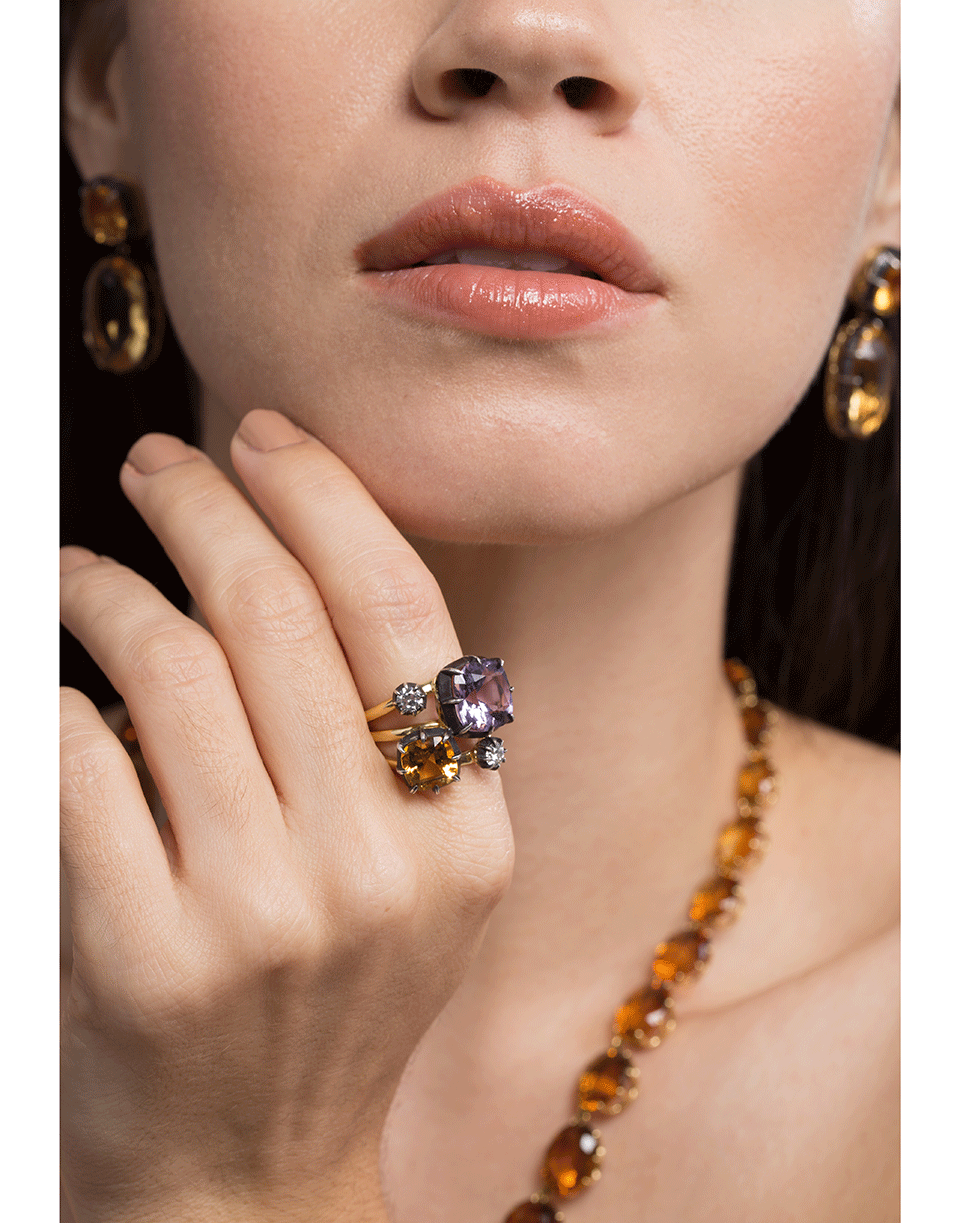 FRED LEIGHTON-Amethyst, Citrine and Diamond Stack Ring-YELLOW GOLD